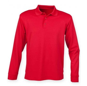Henbury Unisex Long Sleeve Coolplus Pique Polo Shirt